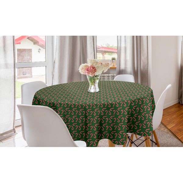 Abakuhaus Tovaglia Rotonda Natalizia, Bastoncini Di Zucchero, Tovaglia Circolare Per Sala Da Pranzo, Decorazione Per Cucina, 150 Cm, Verde, Rosso, Bianco-image