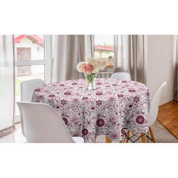 Abakuhaus Tovaglia Rotonda Con Motivi Floreali, Barocco Vivace, Tovaglia Circolare Per Sala Da Pranzo, Decorazione Cucina, 150 Cm, Rosa Marrone-image