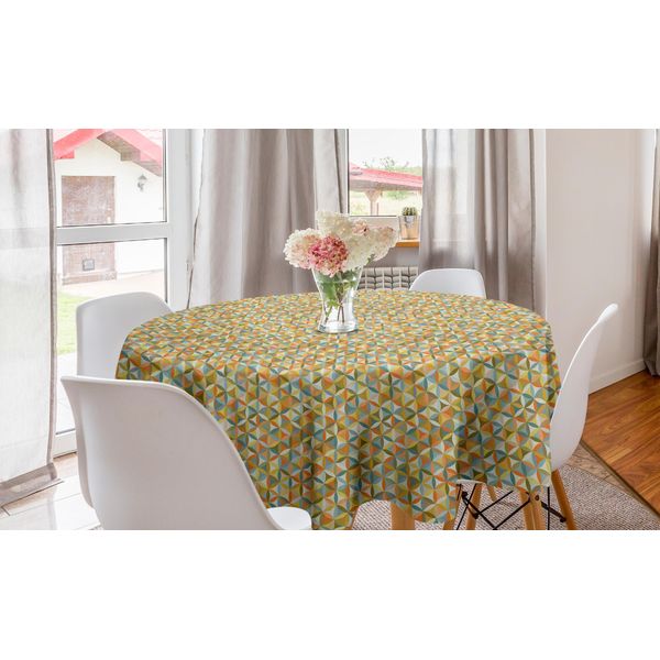 Abakuhaus Tovaglia Rotonda Astratta, Fiore Della Vita Vendemmia, Tovaglia Circolare Per Sala Da Pranzo Decorazione Cucina, 150 Cm, Multicolore-image