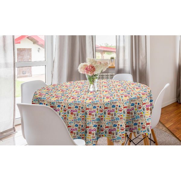 Abakuhaus Tovaglia Rotonda, Stile Pop Art Retrò, Tovaglia Circolare Per Sala Da Pranzo E Cucina, 150 Cm, Multicolore-image