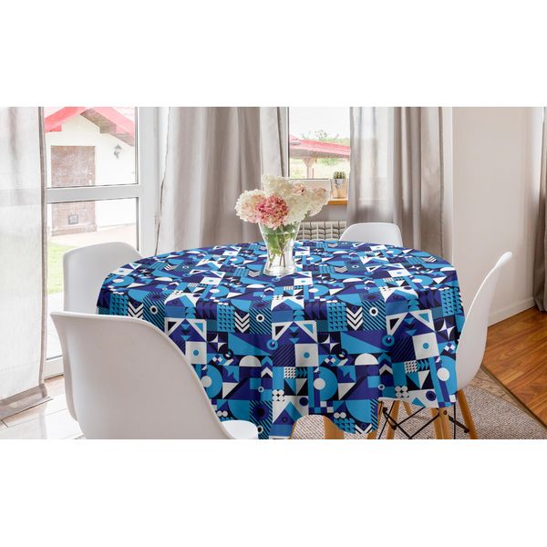Abakuhaus Tovaglia Rotonda Blu Navy, Contemporary Abstract, Tovaglia Circolare Per Sala Da Pranzo, Decorazione Cucina, 150 Cm, Viola, Azzurro Pallido, Bianco-image