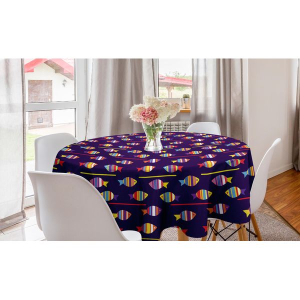 Abakuhaus Tovaglia Rotonda Con Motivo A Pesci, Animali Arcobaleno, Tovaglia Circolare Per Sala Da Pranzo E Cucina, 150 Cm, Multicolore-image