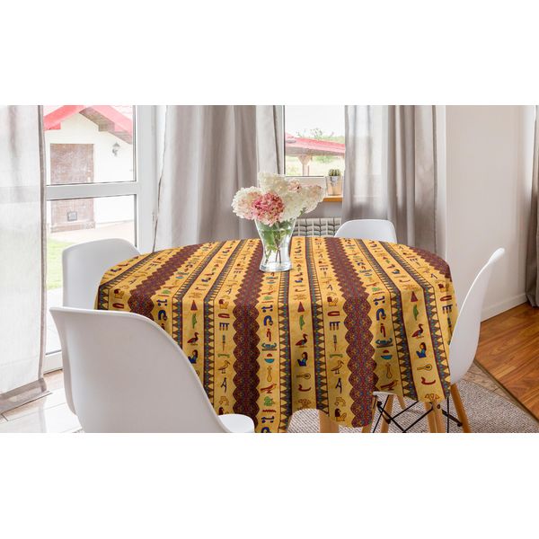 Abakuhaus Tovaglia Rotonda Egiziana, Geroglifici, Tovaglia Circolare Per Sala Da Pranzo, Decorazione Cucina, 150 Cm, Multicolore-image