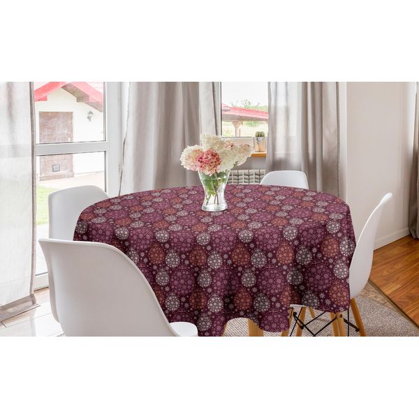 Abakuhaus Tovaglia Rotonda Invernale, Pallina Di Natale, Tovaglia Circolare Per Decorare La Sala Da Pranzo E La Cucina, 150 Cm, Arancione Pallido E Rose Secche-image