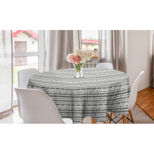 Abakuhaus Tovaglia Geometrica Rotonda, Ispirazione Azteca, Tovaglia Circolare Per Sala Da Pranzo, Decorazione Cucina, 150 Cm, Grigio Antracite Bianco-image