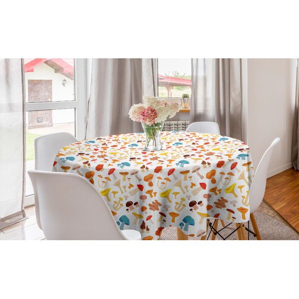 Abakuhaus Tovaglia Rotonda Con Funghi, Stile Cartone Animato Toadstool, Tovaglia Circolare Per Decorare La Sala Da Pranzo E La Cucina, 150 Cm, Multicolore-image