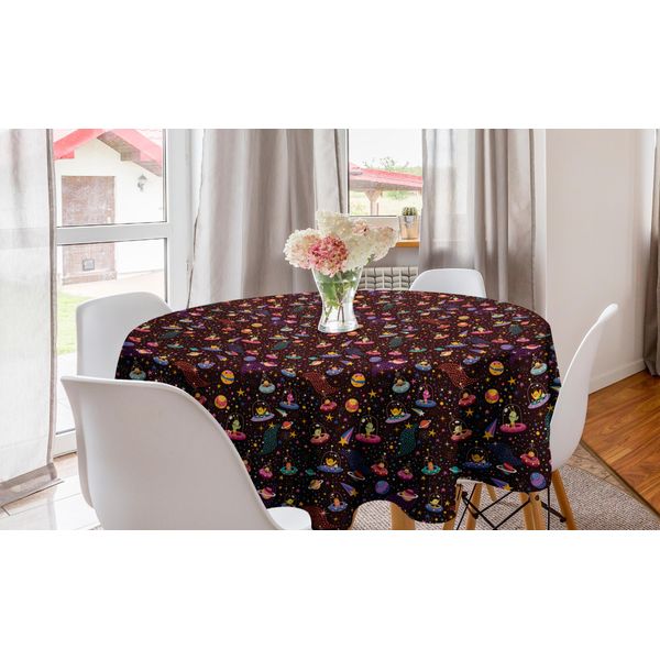 Abakuhaus Tovaglia Rotonda, Pianeti Alieni E Ufo, Tovaglia Circolare Per Sala Da Pranzo E Decorazione Della Cucina, 150 Cm, Multicolore-image