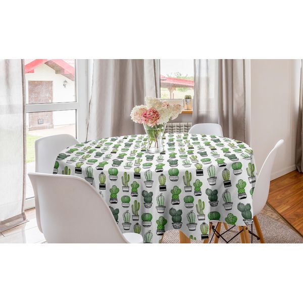 Abakuhaus Tovaglia Rotonda Cactus, Motivo Foglie Latino, Tovaglia Circolare Per Sala Da Pranzo, Decorazione Cucina, 150 Cm, Verde, Nero, Bianco-image