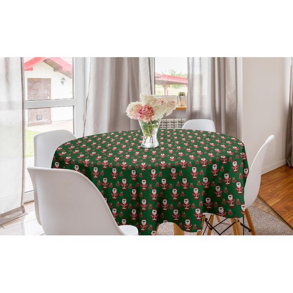 Abakuhaus Tovaglia Geometrica Rotonda, Babbo Natale Presente, Tovaglia Circolare Per Decorazione Sala Da Pranzo Cucina, 150 Cm, Verde Rubino-Bianco-image