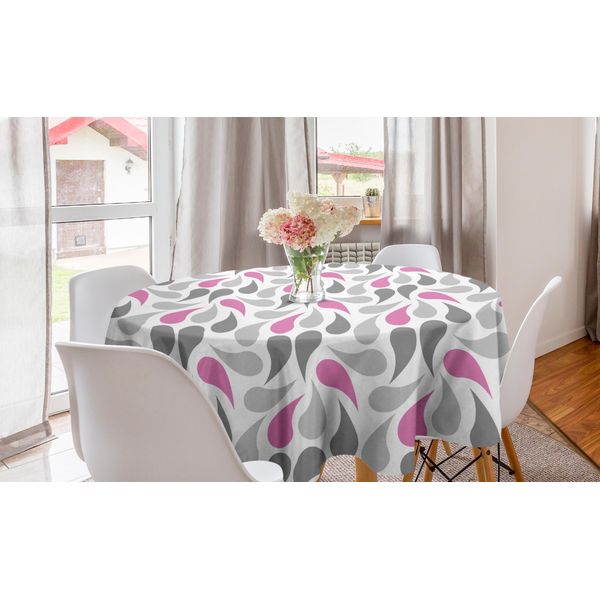 Abakuhaus Tovaglia Geometrica Rotonda, Persian Teardrop, Tovaglia Circolare Per Sala Da Pranzo, Decorazione Cucina, 150 Cm, Rosa, Grigio, Bianco-image