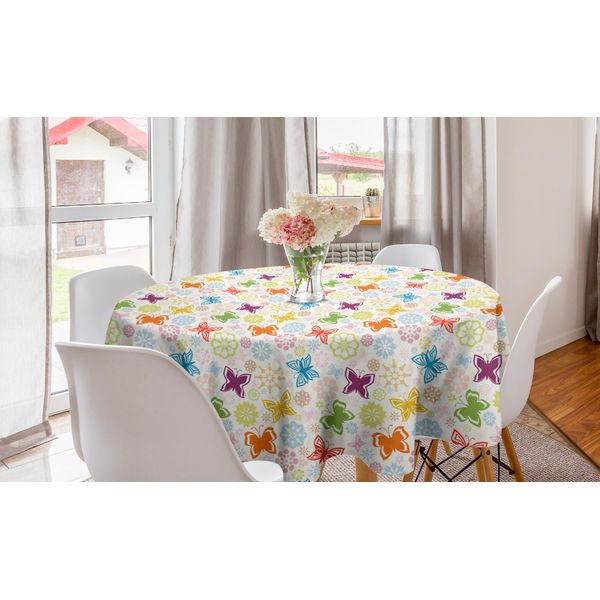 Abakuhaus Tovaglia Rotonda Con Farfalle, Stile Cartoon Vivace, Tovaglia Circolare Per Sala Da Pranzo E Decorazione Della Cucina, 150 Cm, Multicolore-image