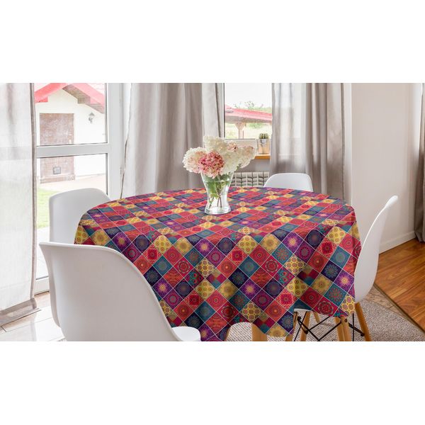 Abakuhaus Tovaglia Rotonda Mandala, Motivo A Rombi, Tovaglia Circolare Per Sala Da Pranzo E Cucina, 150 Cm, Multicolore-image