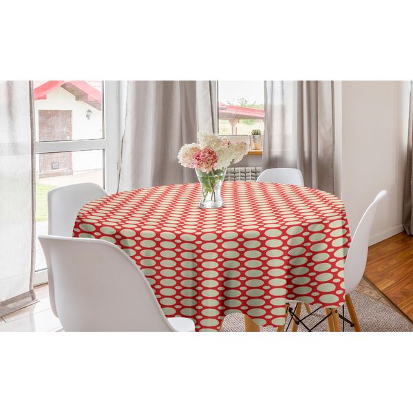 Abakuhaus Tovaglia Geometrica Rotonda, Pois Luminosi, Tovaglia Circolare Per Sala Da Pranzo, Decorazione Cucina, 150 Cm, Giallo Pallido E Rosso-image