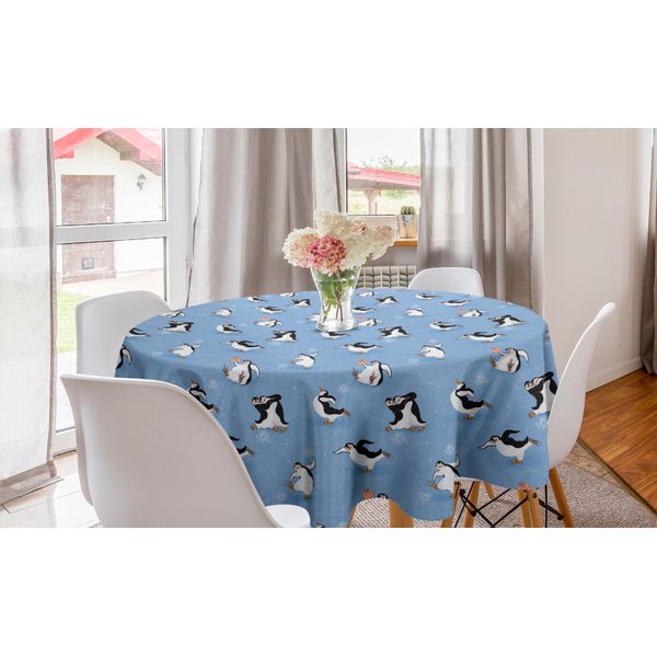 Abakuhaus Tovaglia Rotonda Con Animali Cartoon, Pinguini Che Pattinano, Tovaglia Circolare Per Decorare La Sala Da Pranzo E La Cucina, 150 Cm, Multicolore-image