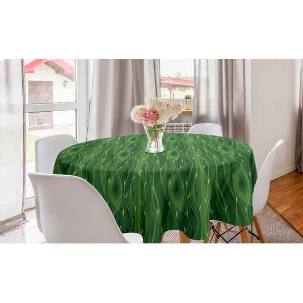 Abakuhaus Tovaglia Rotonda Verde, Motivo Retrò Primaverile, Tovaglia Circolare Per Sala Da Pranzo E Cucina, 150 Cm, Verde Felce Verde Chiaro-image