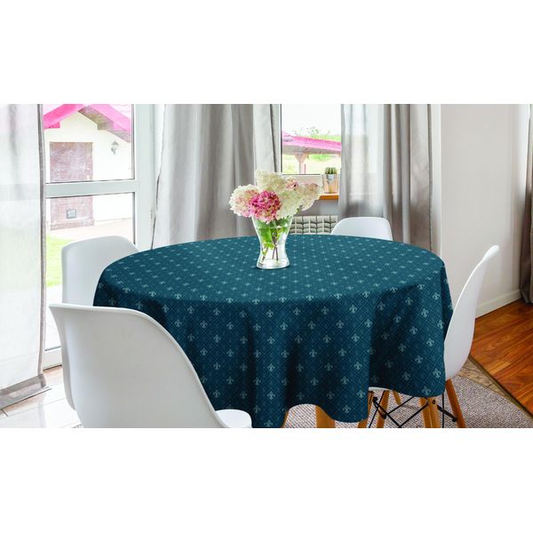 Abakuhaus Tovaglia Rotonda Fleur De Lis, Design Medievale, Tovaglia Circolare Per Sala Da Pranzo E Decorazione Della Cucina, 150 Cm, Blu Grigio-image
