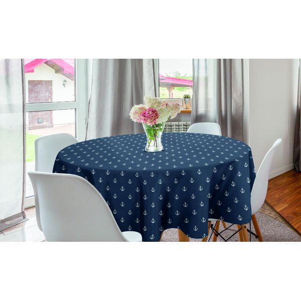 Abakuhaus Tovaglia Rotonda Blu Navy, Anchors Seereisen, Tovaglia Circolare Per Sala Da Pranzo, Decorazione Cucina, 150 Cm, Blu Grigio Bianco-image