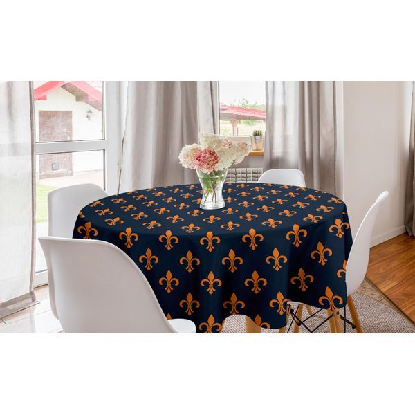 Abakuhaus Tovaglia Rotonda Fleur De Lis, Design Con Stemma, Tovaglia Circolare Per Decorare La Sala Da Pranzo E La Cucina, 150 Cm, Indaco Arancione-image