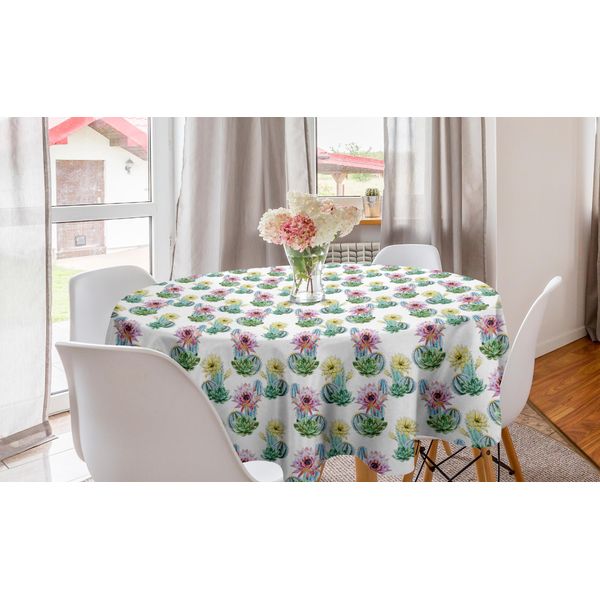 Abakuhaus Tovaglia Rotonda Cactus, Acquerello Stagione Primaverile, Tovaglia Circolare Per Sala Da Pranzo, Decorazione Cucina, 150 Cm, Multicolore-image
