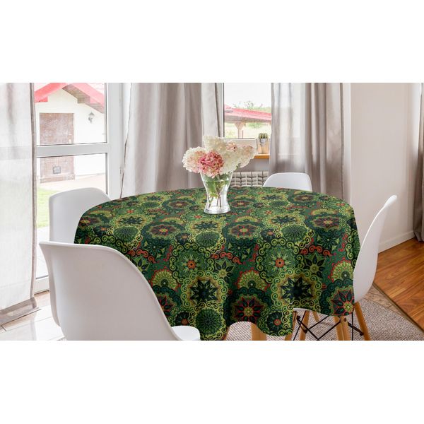 Abakuhaus Tovaglia Rotonda Mandala, Cultura Locale, Tovaglia Circolare Per Sala Da Pranzo, Decorazione Per Cucina, 150 Cm, Verde Chiaro Verde Scuro-image