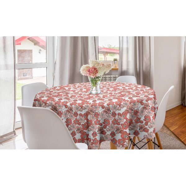 Abakuhaus Tovaglia Rotonda Con Motivo Fiori Di Ciliegio, Naturale, Tovaglia Circolare Per Sala Da Pranzo, Decorazione Per Cucina, 150 Cm, Bianco Corallo-image