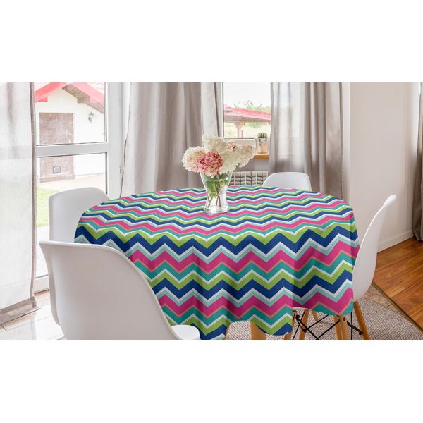Abakuhaus Tovaglia Rotonda Colorata, Linee Chevron Colorate, Tovaglia Circolare Per Sala Da Pranzo, Decorazione Cucina, 150 Cm, Multicolore-image