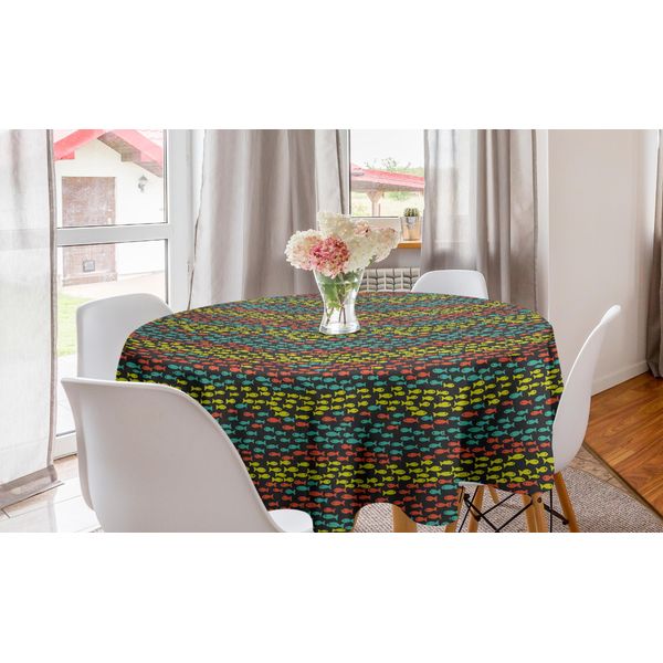 Abakuhaus Tovaglia Rotonda Con Motivo A Pesci, Stile Retrò Con Piccoli Animali, Tovaglia Circolare Per Sala Da Pranzo E Cucina, 150 Cm, Multicolore-image