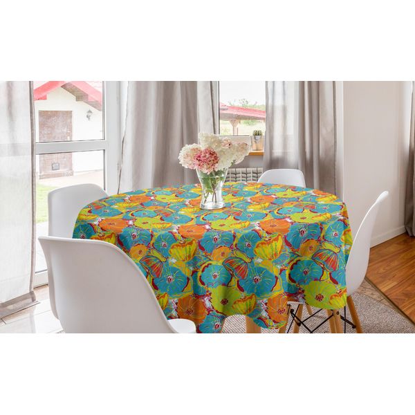 Abakuhaus Tovaglia Rotonda Con Motivo Floreale Ornamentale, Tovaglia Circolare Per Sala Da Pranzo E Cucina, 150 Cm, Multicolore-image