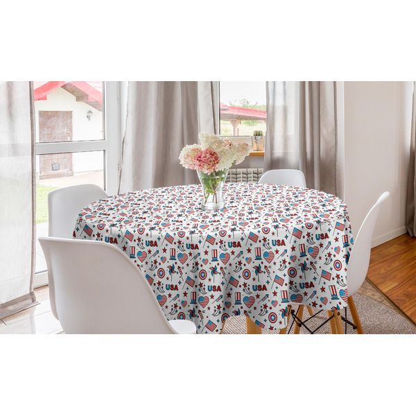 Abakuhaus 4 Luglio Tovaglia Rotonda, Usa, Tovaglia Circolare Per Sala Da Pranzo, Decorazione Per Cucina, 150 Cm, Rosso Bianco Blu-image