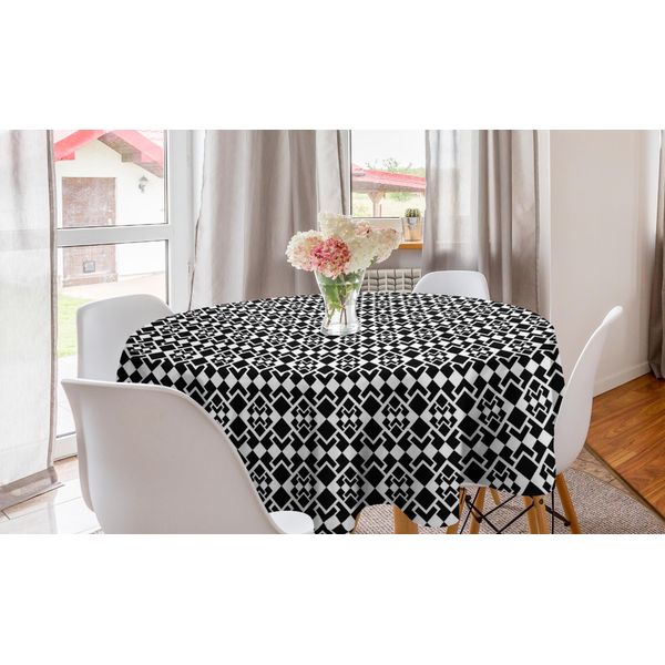 Abakuhaus Tovaglia Rotonda Astratta, Forme Geometriche Triangolari, Tovaglia Circolare Per Sala Da Pranzo, Decorazione Cucina, 150 Cm, Bianco E Nero-image