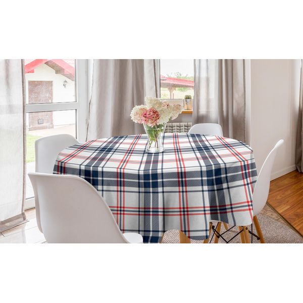 Abakuhaus Tovaglia Rotonda, Motivo Country Britannico, Tovaglia Circolare Per Sala Da Pranzo E Cucina, 150 Cm, Vermiglio Blu Navy-image