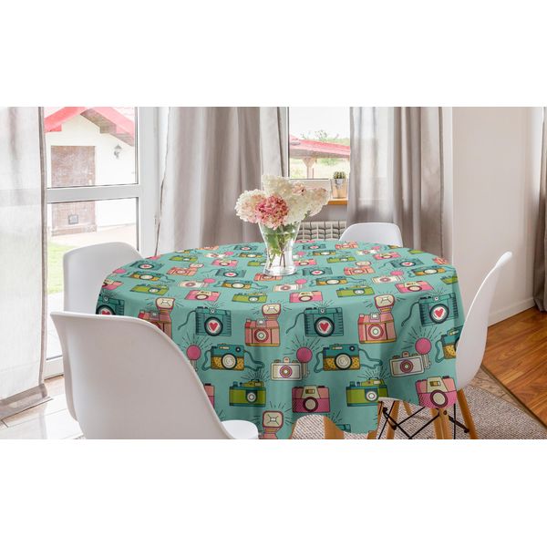 Abakuhaus Tovaglia Rotonda Retrò, Macchine Fotografiche Hipster, Tovaglia Circolare Per Decorazione Sala Da Pranzo Cucina, 150 Cm, Multicolore-image