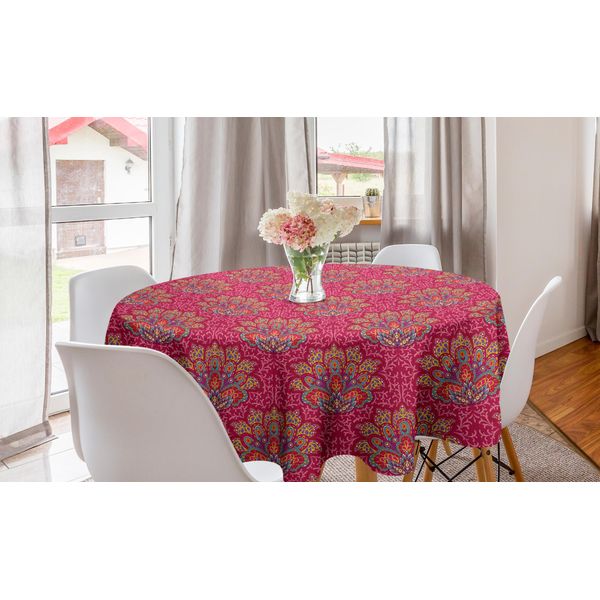 Abakuhaus Tovaglia Rotonda Lotus, Motivi Paisley Meridionali, Tovaglia Circolare Per Sala Da Pranzo, Decorazione Cucina, 150 Cm, Multicolore-image