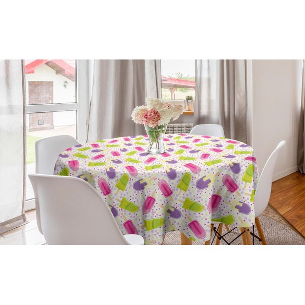 Abakuhaus Eis Tovaglia Rotonda, Cartoon Eis Am Stiel Dots, Tovaglia Circolare Per Sala Da Pranzo Cucina Decorazione, 150 Cm, Multicolore-image