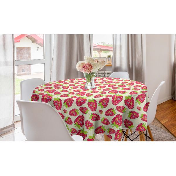 Abakuhaus Tovaglia Rotonda Con Motivo Fragole, Motivi Paisley Con Frutta, Tovaglia Circolare Per Sala Da Pranzo, Decorazione Cucina, 150 Cm, Multicolore-image