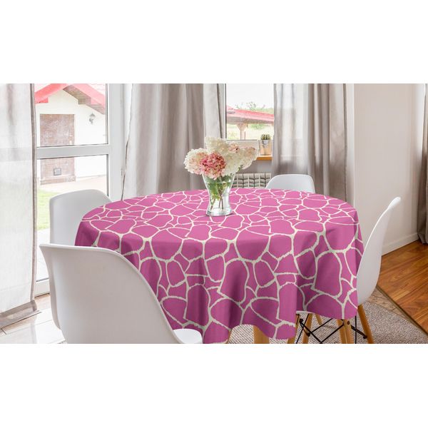 Abakuhaus Tovaglia Rotonda Giraffa, Pelle Animale Astratta, Tovaglia Circolare Per Sala Da Pranzo, Decorazione Cucina, 150 Cm, Rosa Crema-image