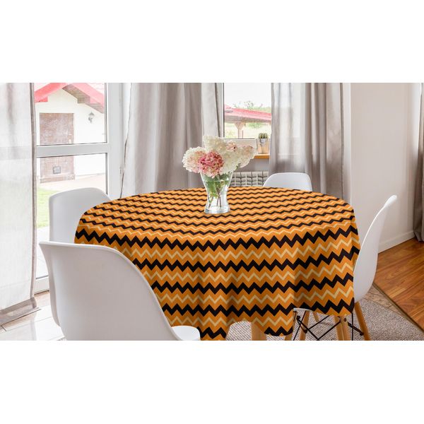 Abakuhaus Tovaglia Rotonda A Strisce, Composizione Geometrica, Tovaglia Circolare Per Sala Da Pranzo, Decorazione Cucina, 150 Cm, Arancione Nero Arancione Chiaro-image