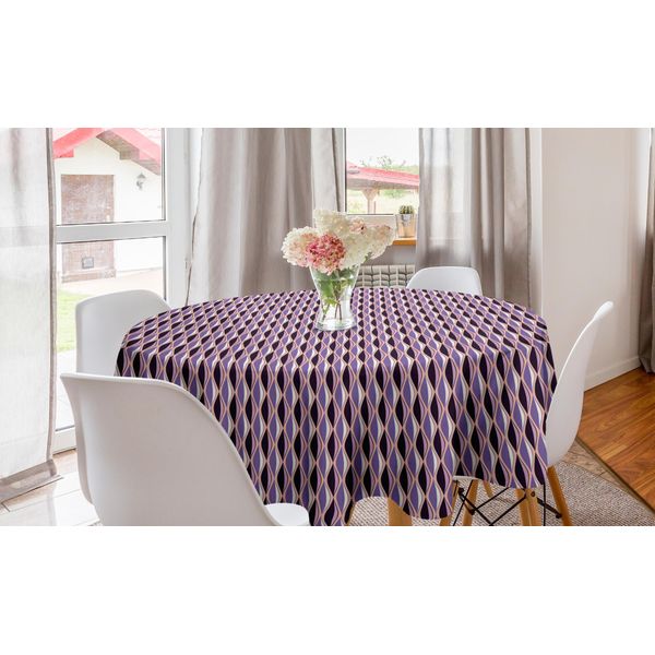 Abakuhaus Tovaglia Rotonda Astratta, Linee Ondulate Verticali, Tovaglia Circolare Per Sala Da Pranzo, Decorazione Cucina, 150 Cm, Multicolore-image
