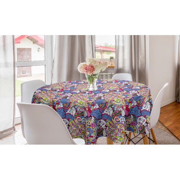 Abakuhaus Tovaglia Rotonda Boho, Motivi Mehndi Colorati, Tovaglia Circolare Per Decorare La Sala Da Pranzo E La Cucina, 150 Cm, Multicolore-image