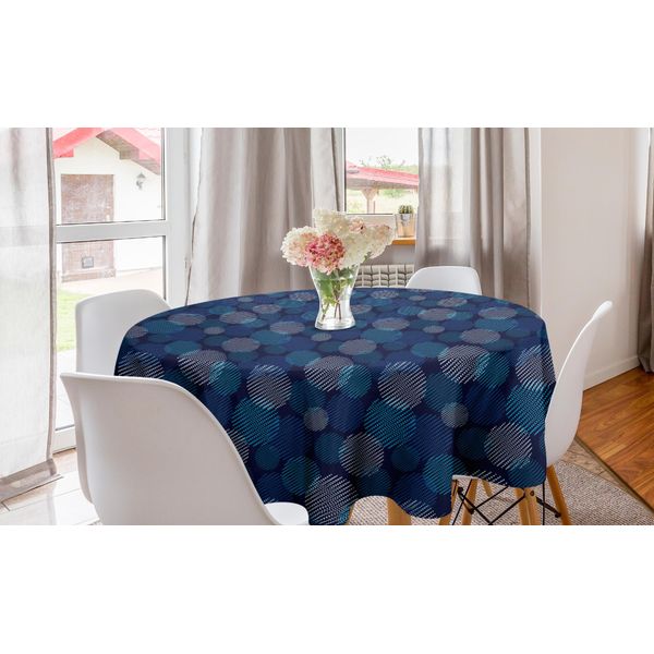 Abakuhaus Tovaglia Rotonda Astratta, Pois Moderni, Tovaglia Circolare Per Sala Da Pranzo, Decorazione Cucina, 150 Cm, Azzurro Pallido Blu Navy-image