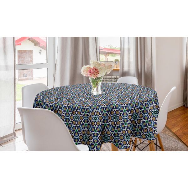 Abakuhaus Tovaglia Rotonda Con Motivi Floreali, Stampa Oriental Flowers Bloom, Tovaglia Circolare Per Sala Da Pranzo E Cucina, 150 Cm, Multicolore-image