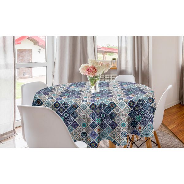 Abakuhaus Tradizionale Tovaglia Rotonda, Piastrelle Retrò Portoghesi, Tovaglia Circolare Per Decorazione Sala Da Pranzo Cucina, 150 Cm, Multicolore-image
