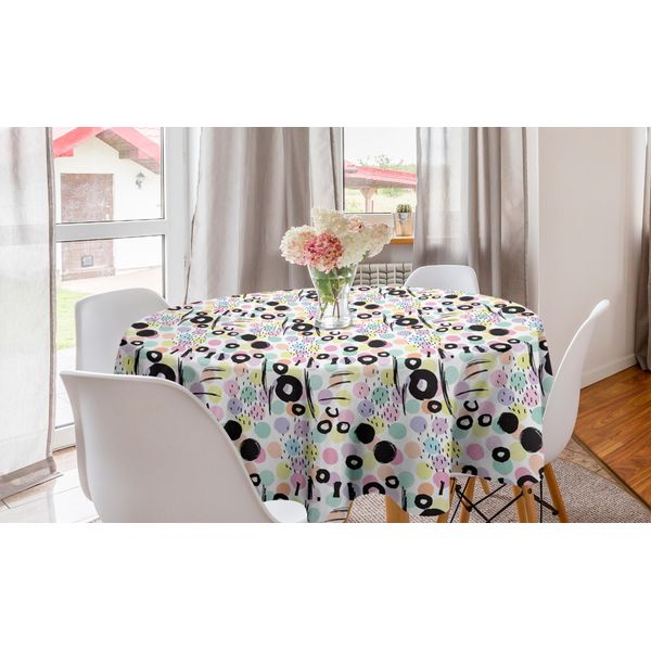 Abakuhaus Tovaglia Rotonda Grunge, Pois Colorati Scarabocchiati, Tovaglia Circolare Per Sala Da Pranzo, Decorazione Cucina, 150 Cm, Multicolore-image