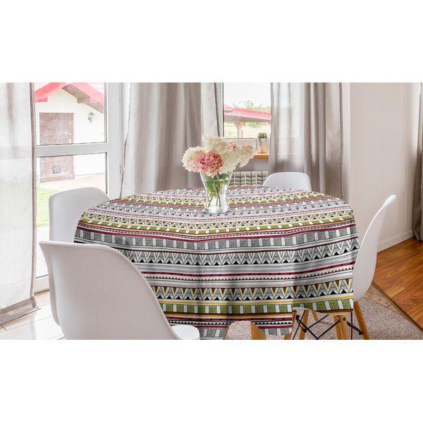 Abakuhaus Tovaglia Rotonda Tribale, Linee Triangolari, Tovaglia Circolare Per Sala Da Pranzo, Decorazione Cucina, 150 Cm, Multicolore-image