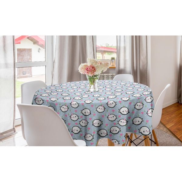 Abakuhaus Tovaglia Rotonda Narwal, Balene Cartoon Cuori, Tovaglia Circolare Per Sala Da Pranzo, Decorazione Cucina, 150 Cm, Multicolore-image