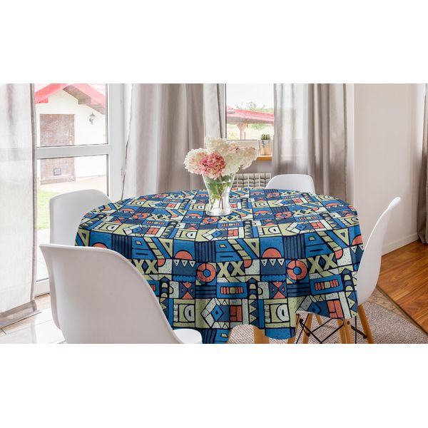 Abakuhaus Tovaglia Rotonda Etnica, Folk Geometric, Tovaglia Circolare Per Sala Da Pranzo, Decorazione Cucina, 150 Cm, Multicolore-image