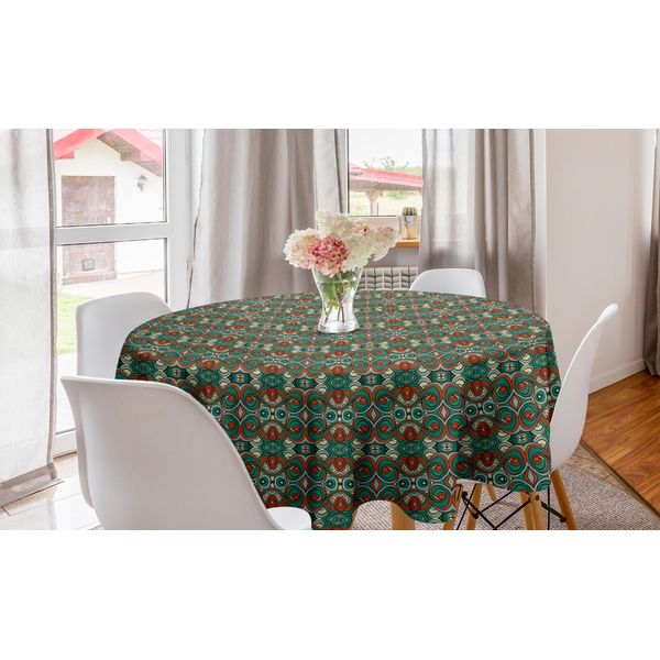 Abakuhaus Tovaglia Rotonda Etnica, Motivi Astratti Vorticosi, Tovaglia Circolare Per Sala Da Pranzo, Decorazione Per Cucina, 150 Cm, Multicolore-image
