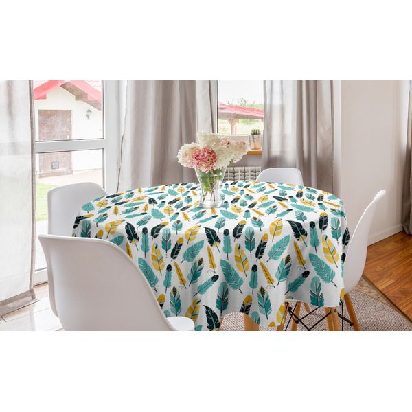 Abakuhaus Tovaglia Rotonda Feder, Composizione Doodle, Tovaglia Circolare Per Sala Da Pranzo, Decorazione Cucina, 150 Cm, Blu Scuro Senape-image