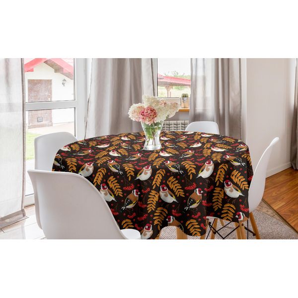 Abakuhaus Tovaglia Rotonda Con Uccelli, Motivo Stieglitz Berry, Tovaglia Circolare Per Sala Da Pranzo, Decorazione Per Cucina, 150 Cm, Multicolore-image