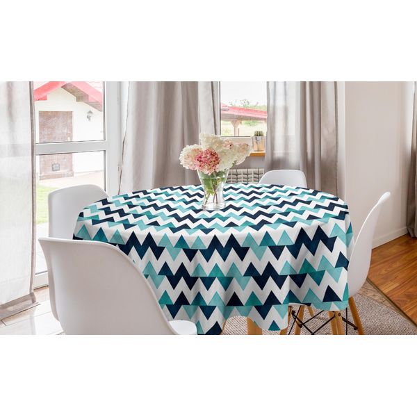 Abakuhaus Tovaglia Rotonda Blu E Bianca, Zig Zag Moderno, Tovaglia Circolare Per Sala Da Pranzo Decorazione Cucina, 150 Cm, Azzurro Blu Scuro-image
